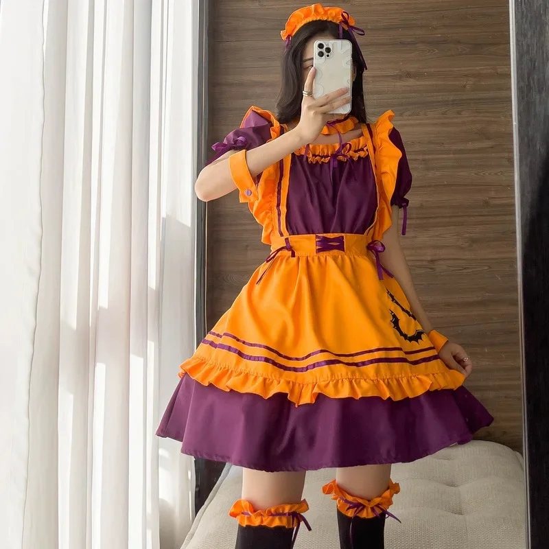 Plus Size Maid Dress Halloween Cosplay Costumes Womens Apron Maid Outfits Lolita Pumpkin Suit Anime Party Princess Clothes 2024