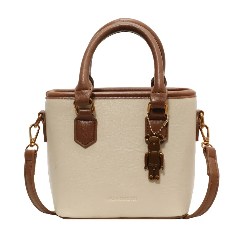 This Year\'s Popular Small Bag Women\'s New Fashionable Simple Versatile Shoulder Messenger Bag Textured Portable Bucket Bag