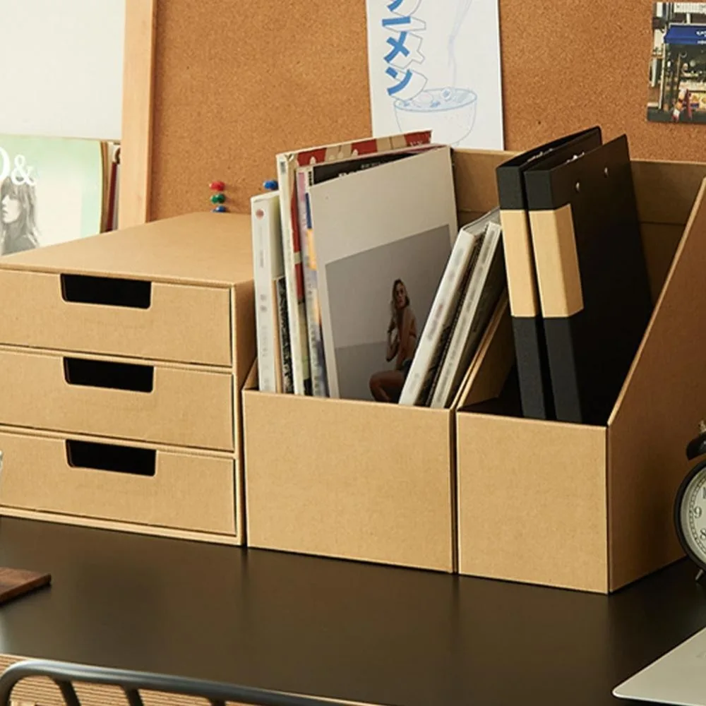 Desktop Bins Paper Storage Box Removable Storage Classification Office File Storage Boxes Compartments Kraft Paper