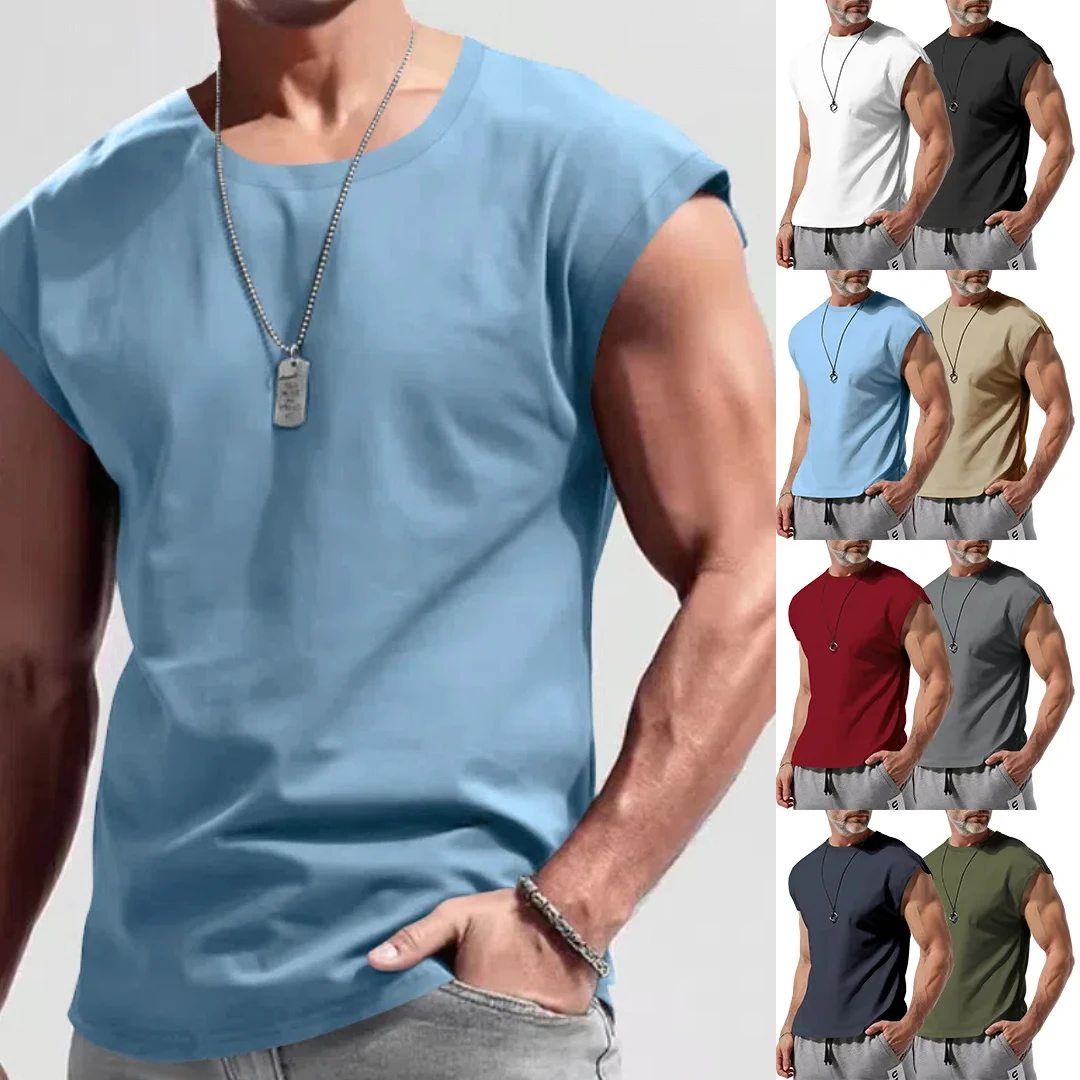 

Men's new summer sleeveless T-shirt youth casual loose thin vest crewneck men's T-shirt movement classic