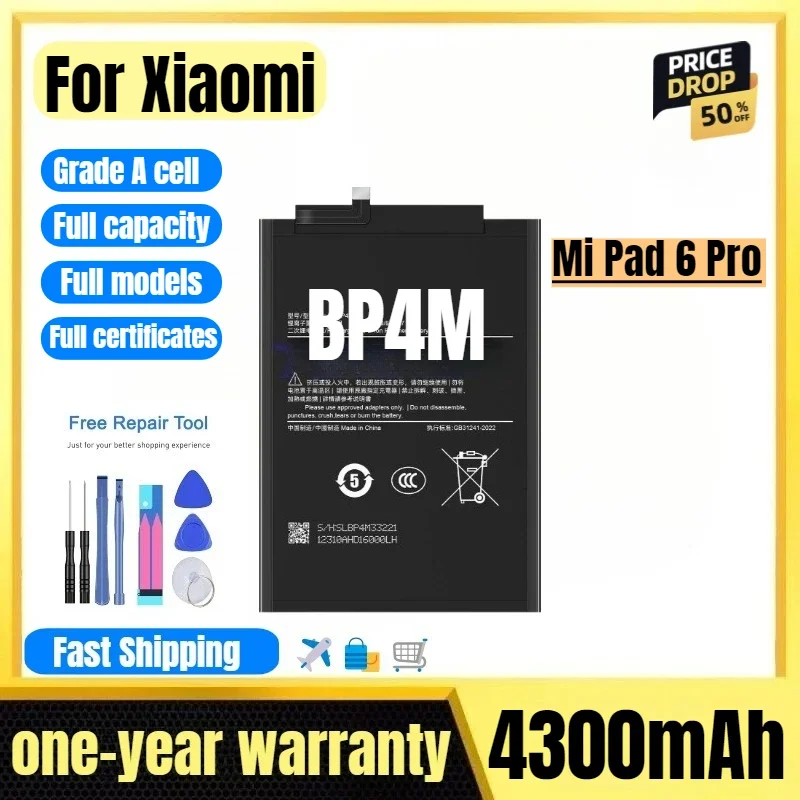 BP4M for Xiaomi Mi Pad 6 Pro Tablet Battery High Quality High Capacity Battery Replacement Bateria Grade A Cell with Tools