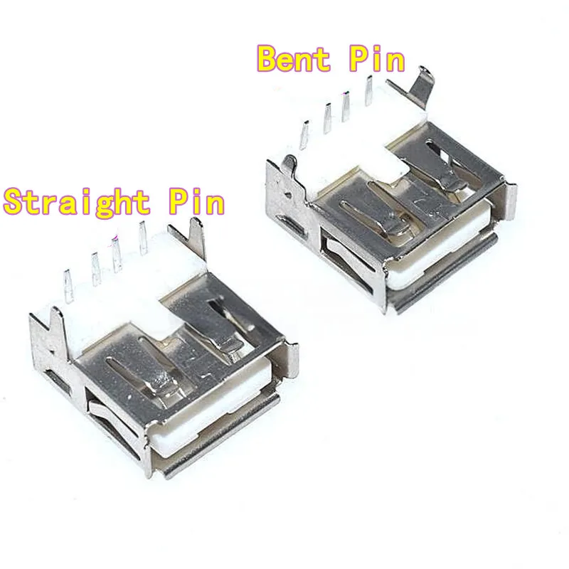 50PCS USB-A Female Connector USB-A Receptacle 90-Degree Bent Pins Straight Pins USB-A Female Socket USB-A Interface