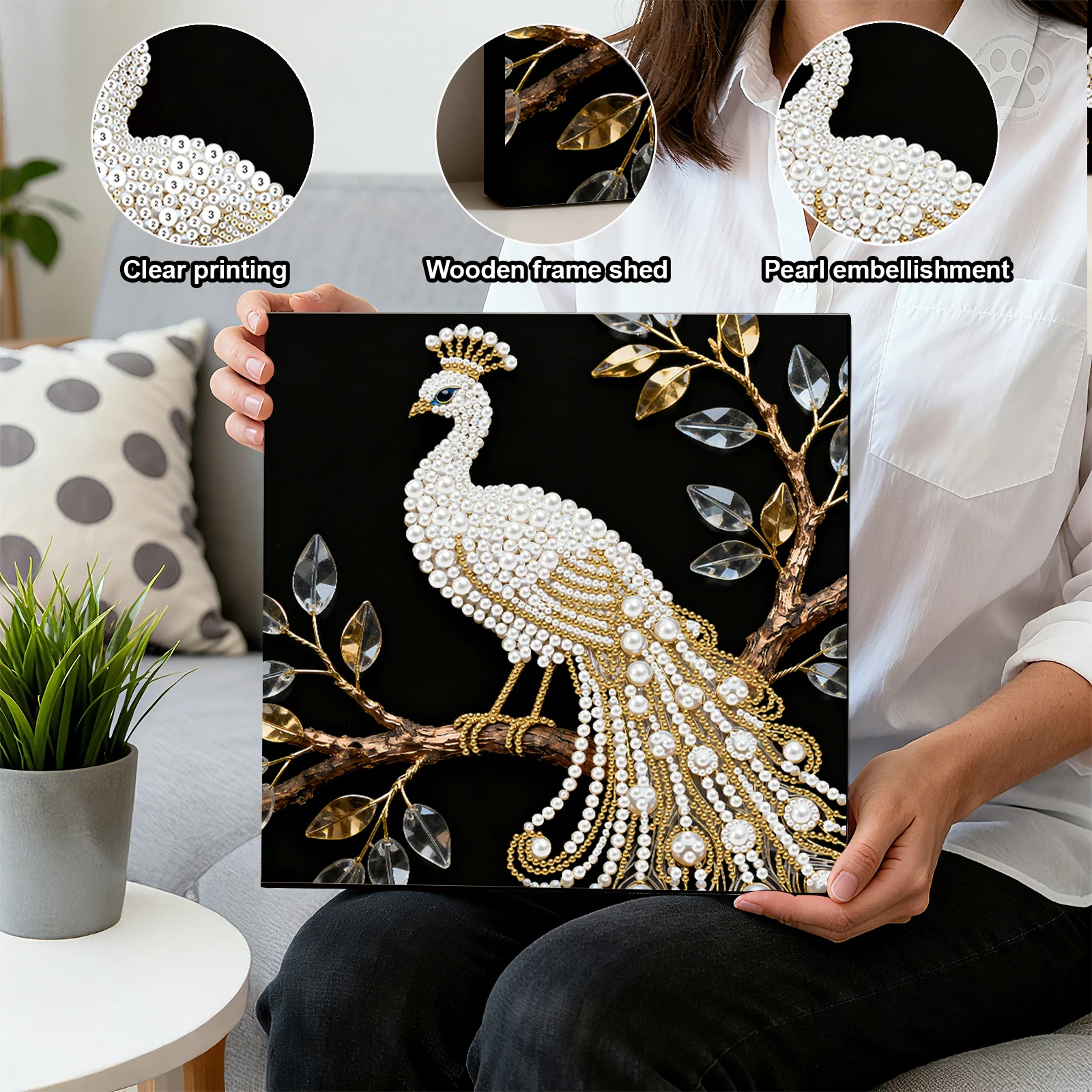

Peacock DIY Pearl Painting Kit for Adults Home Wall Decor 25x25cm With Frame