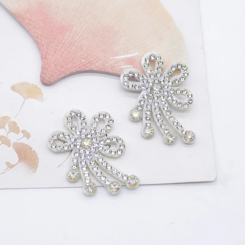 10Pcs 33*30mm Flower Tassel Rhinestone for DIY Clothes Hat Decor Sewing Patches Headwear Hairband Supplies Accessories Applique