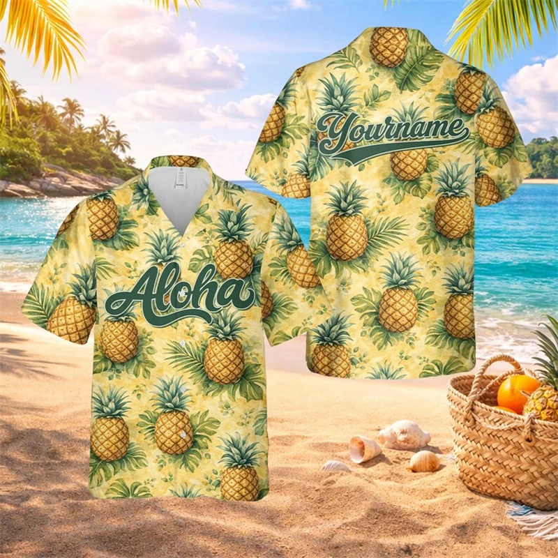 

Custom Name Hawaiian Men Shirt Plant Flower Pattern Print Unisex Short Sleeved Shirt Holiday Seaside Tops Outdoor Aloha Shirts