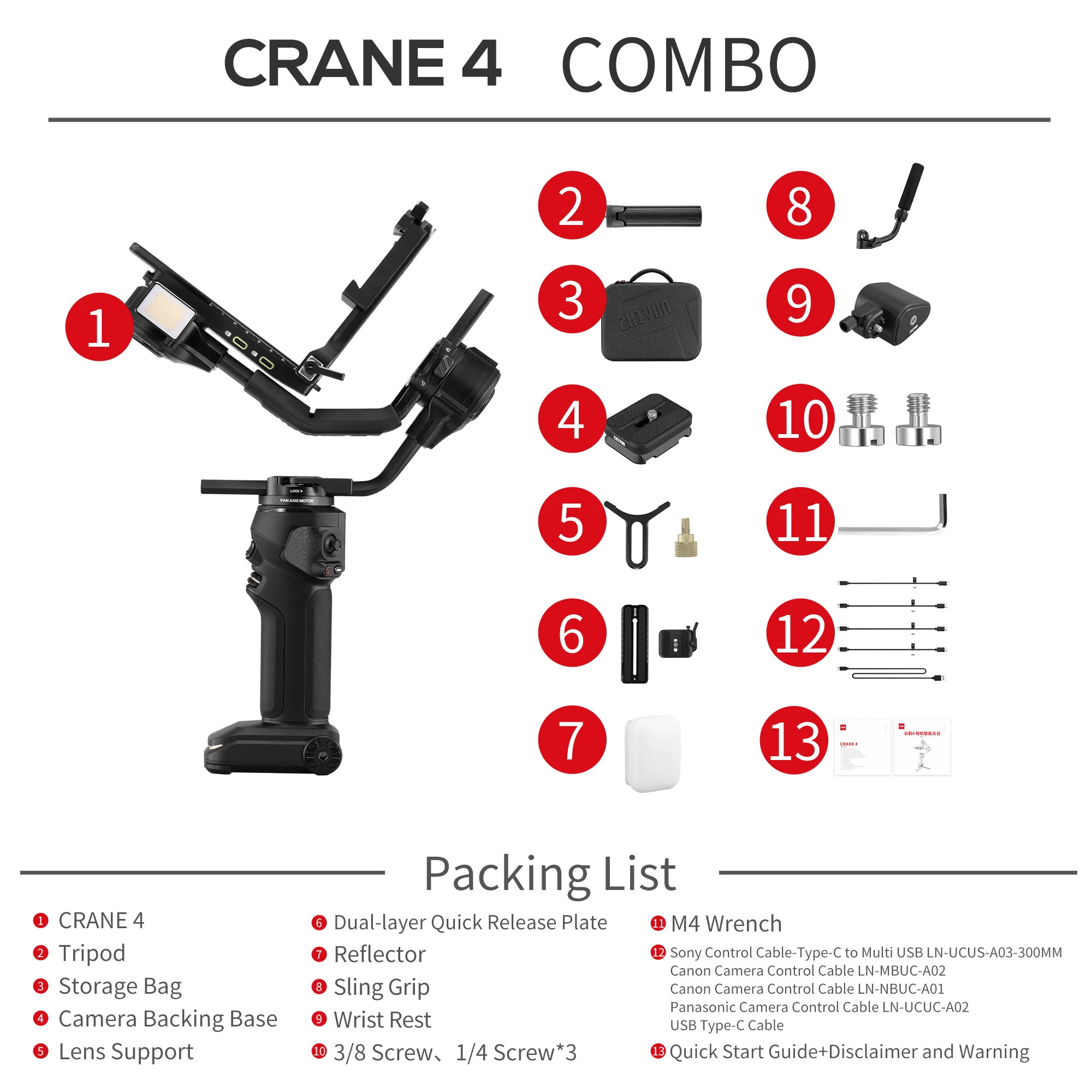 ZHIYUN Crane 4 3-assige handheld camera gimbal stabilisator portretopnames voor Sony Nikon Canon DSLR camera buiten video-opnames