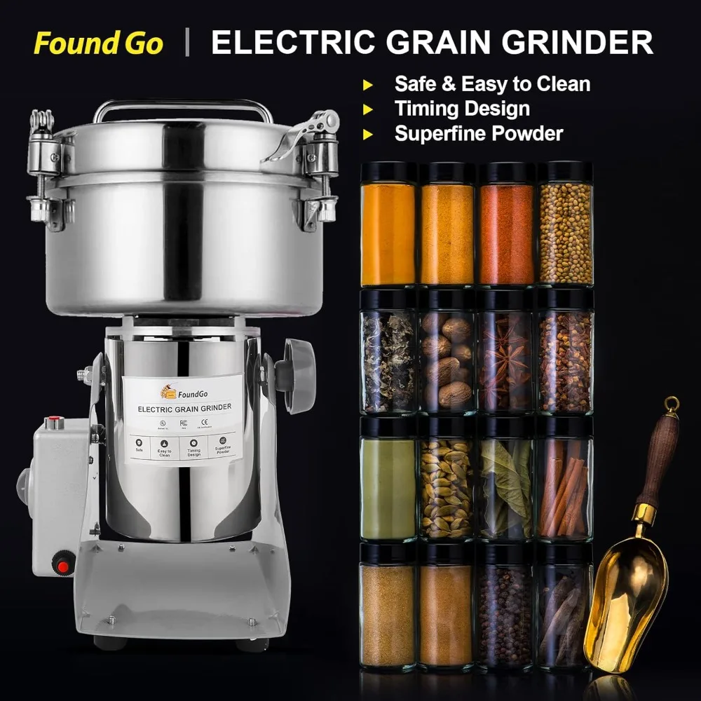 2000g Grain Mill Electric Grinder Cereals Flour Grinders for Dry Spices Seeds Herbs Grains Coffee Rice Pepper, Commercial Grade