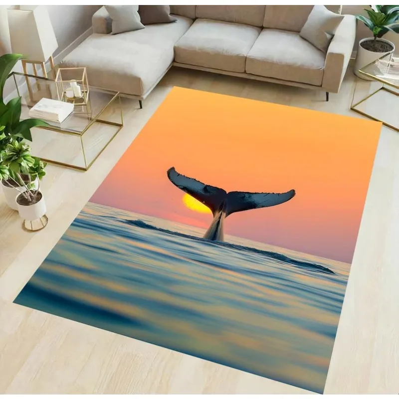 Nordic Style Sunset Whale Print Carpet Daily Modern Home Decor Rug Soft Non-Slip Living Room Bedroom Kitchen Hallway Decor Mat