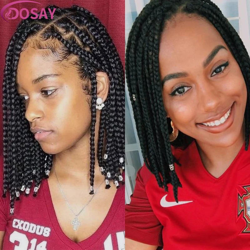 Synthetic 10'' Full Lace Braided Wigs Short Bob Box Braids Straight Twist Wig for Black Women Shoulder Length Knotless Braid Wig