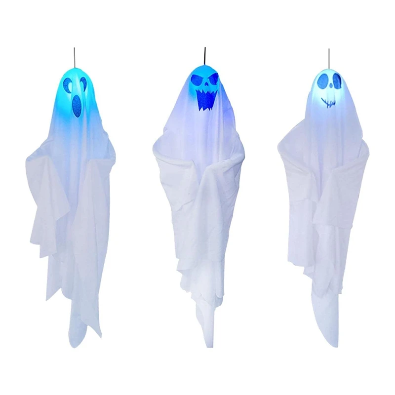 Halloween Hanging Ghosts Decorative 27.5 Inches 3 Expressions Cute Flying Ghost Windsock For Front Yard Patio Lawn