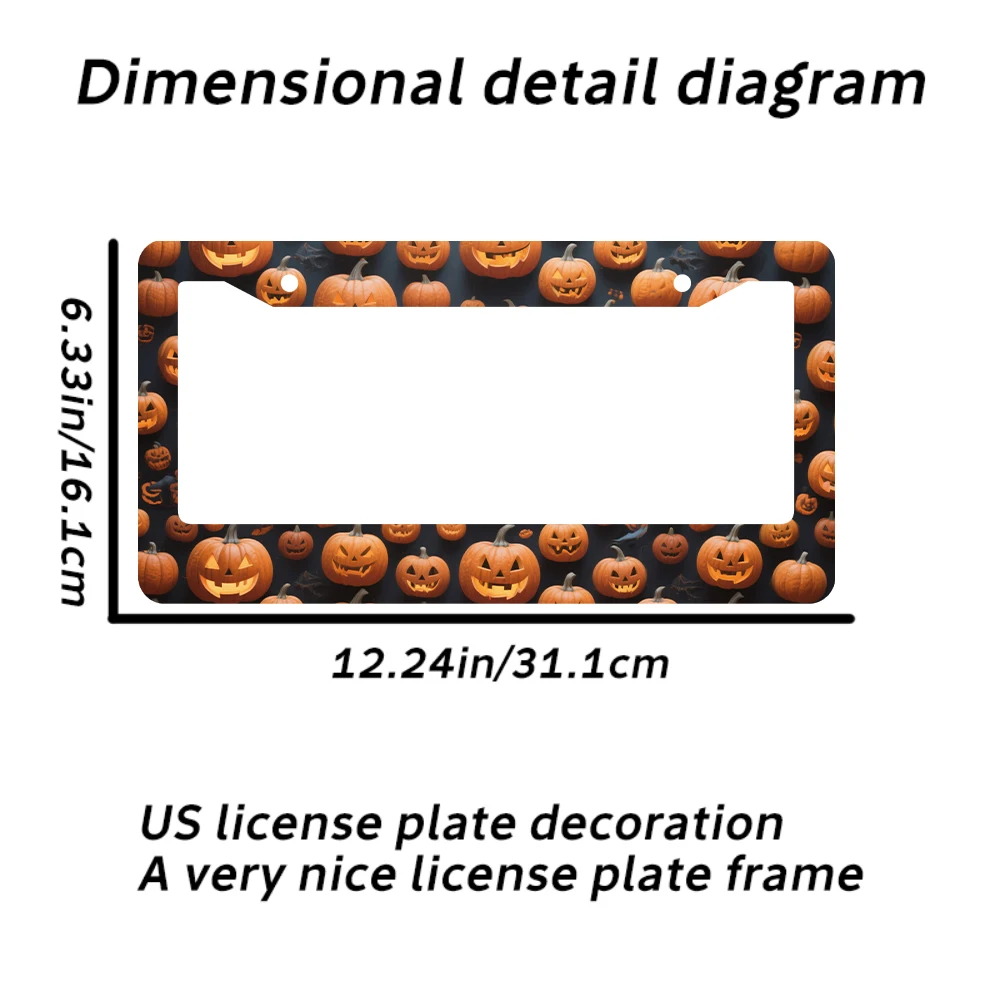 1 قطعة نمط اليقطين البرتقالي 2-Hole إطار لوحة الرخصة مادة الألومنيوم 6x12 بوصة مع المسمار مجموعة الرجعية الجدة سيارة الديكور
