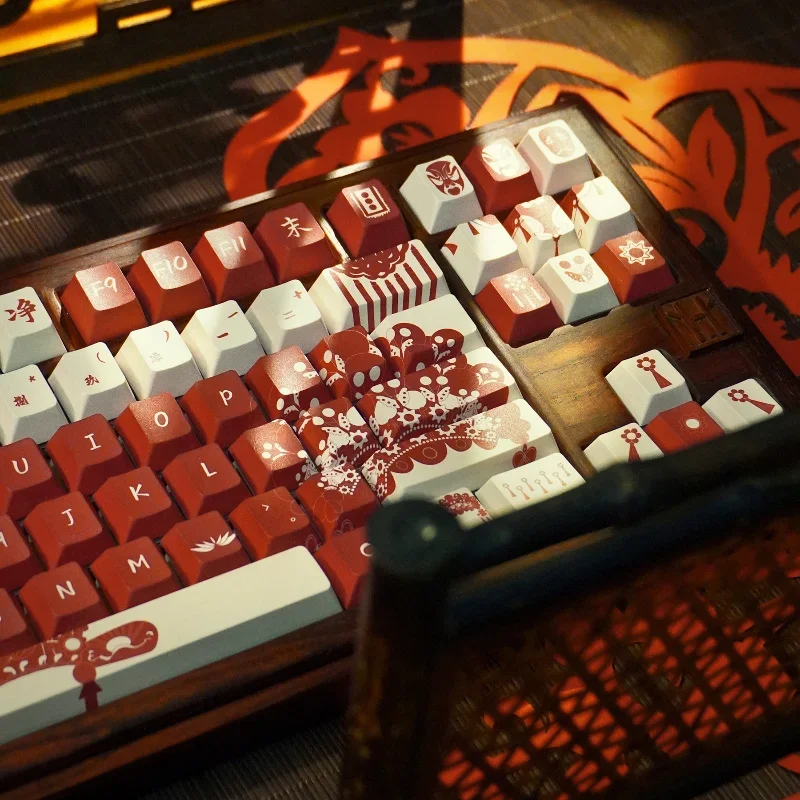 

Chinese Style Beijing Opera Keycap Custom Five Sides Thermal Sublimation Cherry Profile PBT Keycaps 140Key Cross Shaft Keyboard