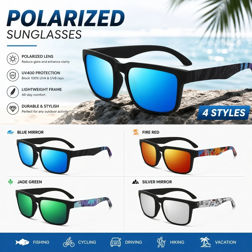 Polarized UV400 Square Sports Sunglasses for Men and Women, Fashion Designer Brand UV Protection
