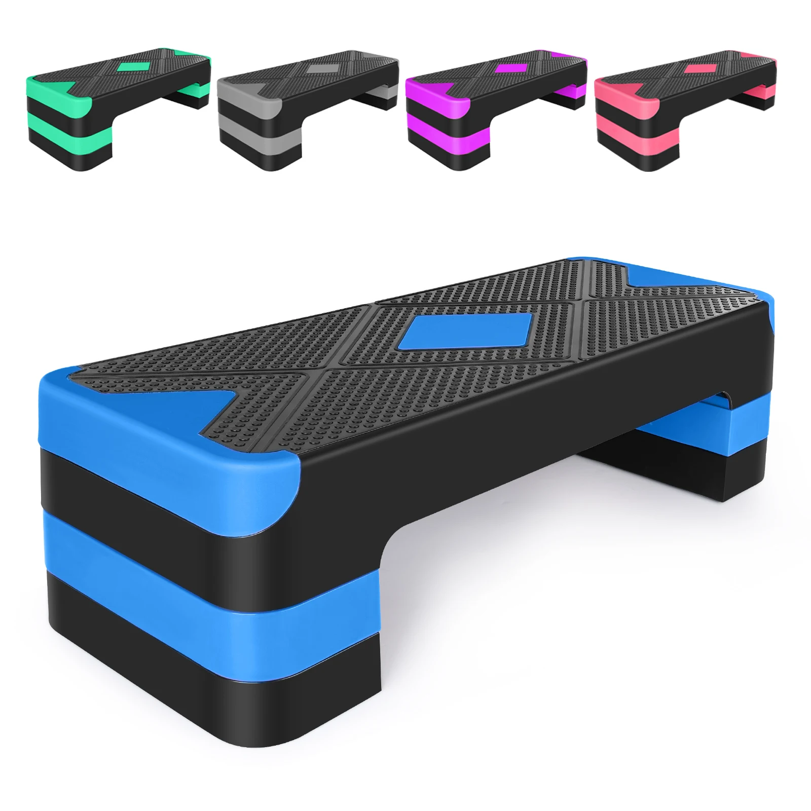 Passo per esercizi aerobico regolabile con gradino per esercizi aerobico per piattaforma per gradini per esercizi, piattaforma passo 68,5 cm/27 "(Blu)