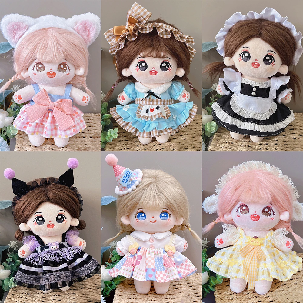 20cm Cotton Doll Clothes Dress Hairpins Set Cute Princess Dress Maid Outfit DIY Toys Doll Accessories