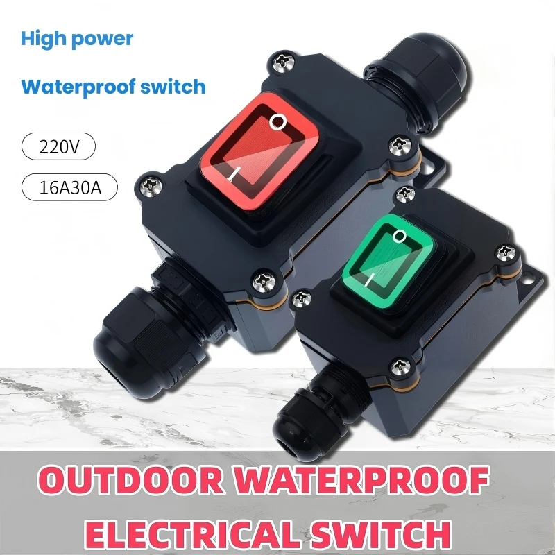

Waterproof Marine Rocker Switch with LED IP65 Inline Power Cord Outdoor Junction Box 12V 24V 220V 16A 30A Electrical Switch