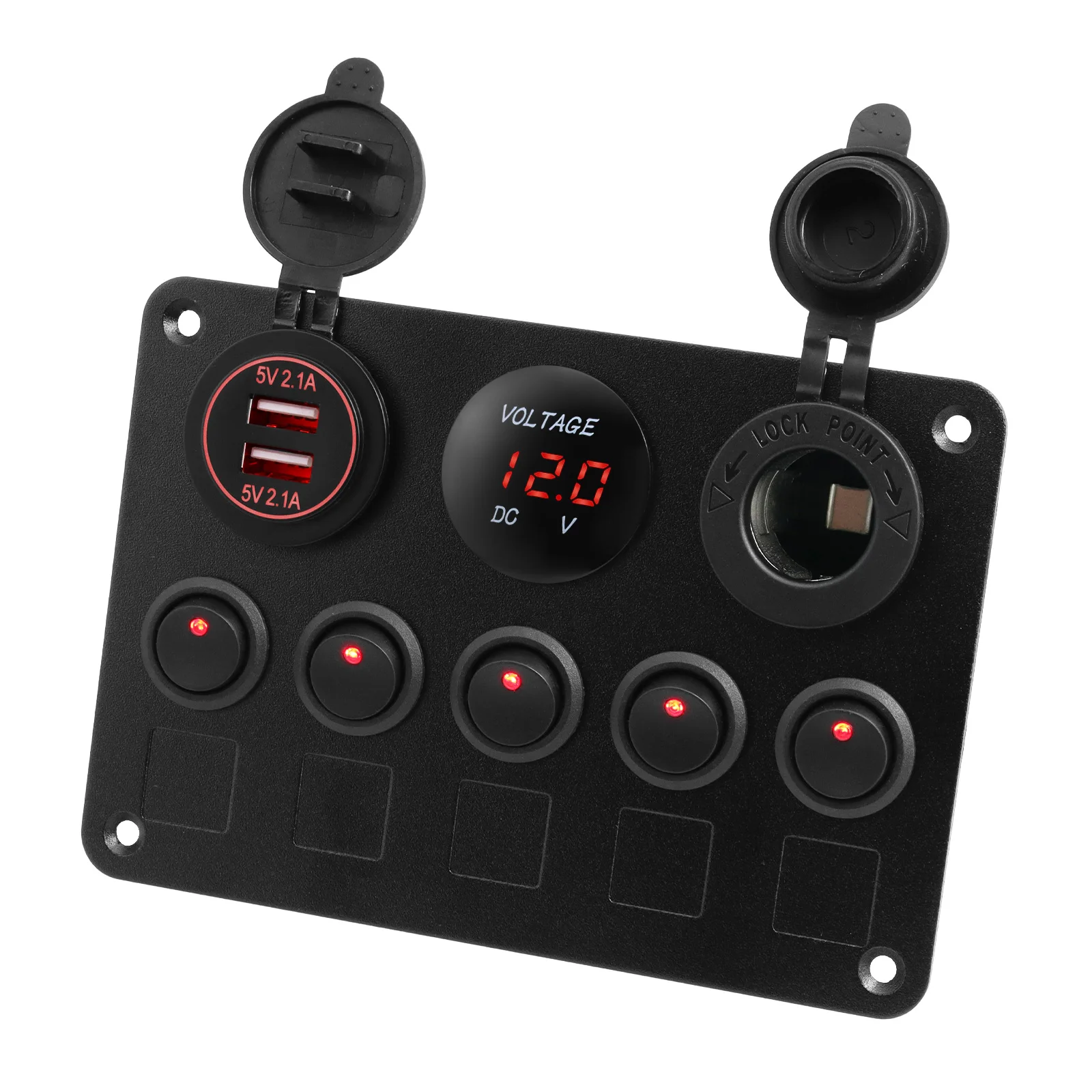 

12V Switch Panel Power LED Car Charger Outlet 4.2A Dual USB Charger Digital Voltmeter Switch Combo for Boats Trucks Car Campers