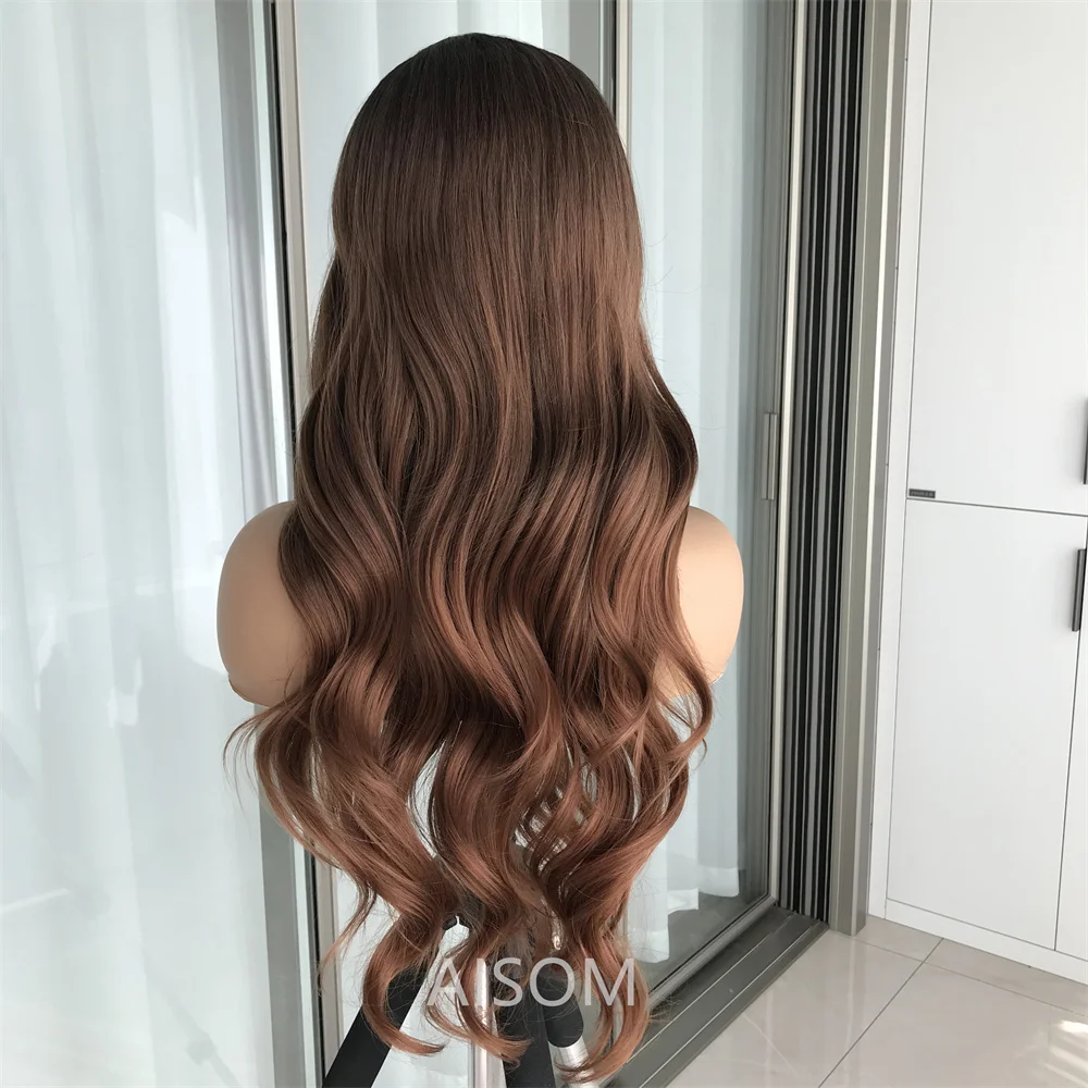 Long Wavy Lace Front Wig Reddish Brown Synthetic Lace Wig for Women 13x4 Body Wave Lace Frontal Wig with Baby Hair Daily Use