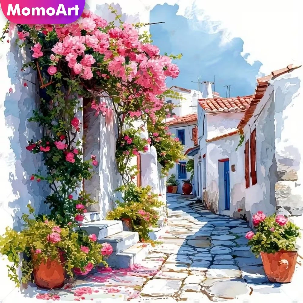 Momoart Diamant-Mosaik Straßenlandschaft Bild Strass-Sets Kunst Diamantmalerei Haus DIY Stickerei Handgemachtes Hobby