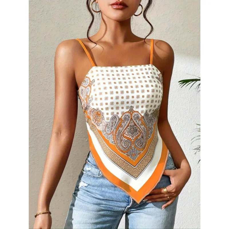 

Ladies Elegant Paisley Printed Strap Below Camouflage Strap Top