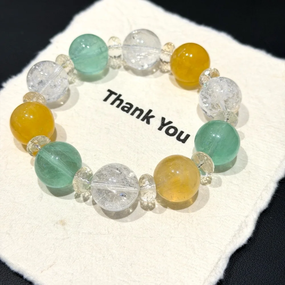 

Natural Yellow Citrine Green Fluorite Bead Bracelet Women Reiki Healing Strand Bangles Jewelry For Female Gift 1PCS