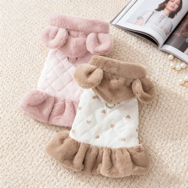 Winter Warm Dog Jacket Dress Cute Soft Dog Clothes Fashion Cotton Puppy Down Coat Love Print Cat Jacket Coat Bichon Pet Costume