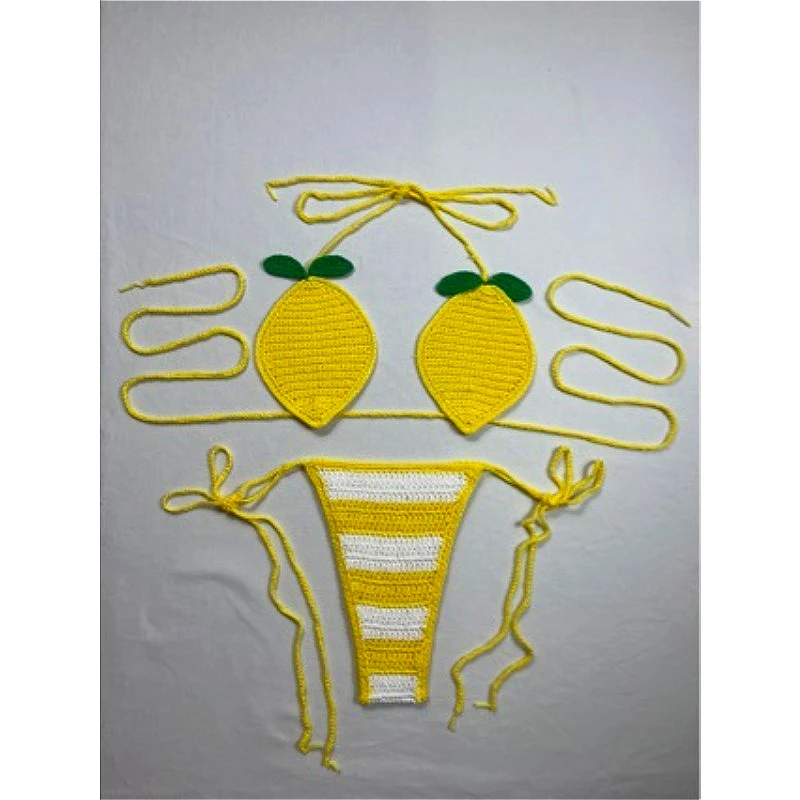 Handgewebter Obst-Badeanzug für Damen, sexy Bikini-Set, Zitrone, Wassermelone, verstellbare Bandage, geteilte Badebekleidung, weiblicher Badeanzug, Strandmode