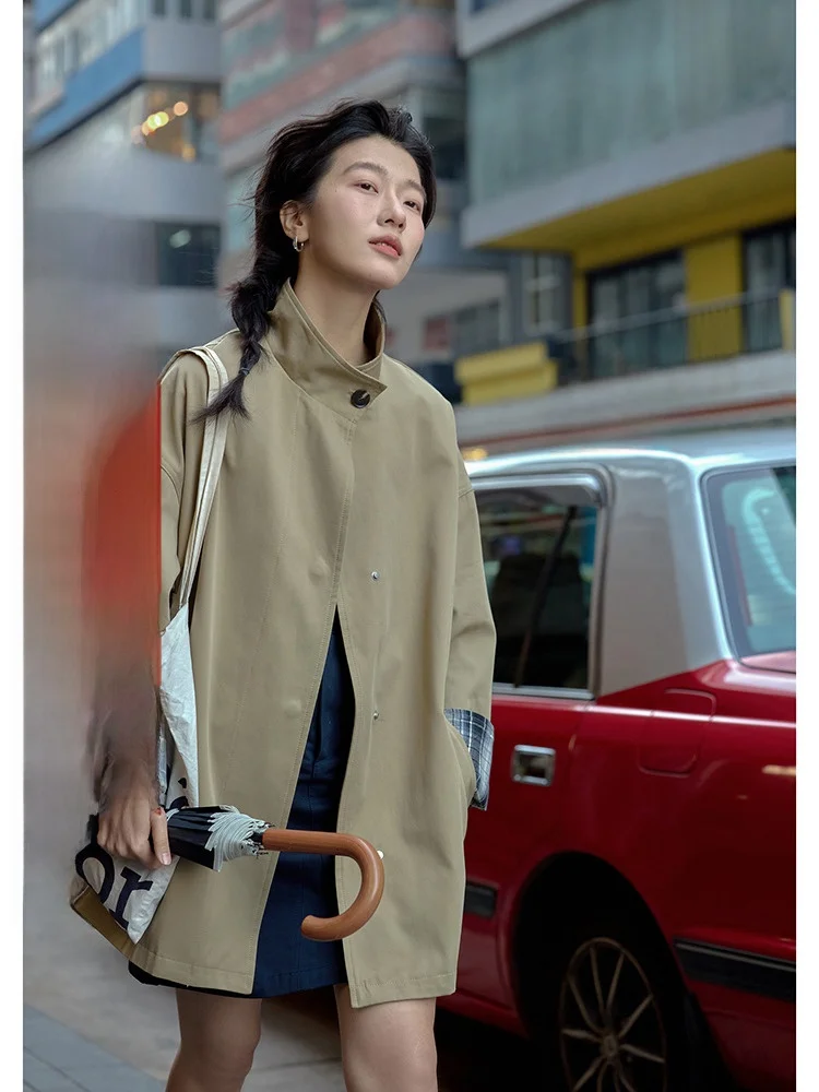 

Женское пальто средней длины цвета хаки, весна-лето, повседневное модное пальто свободного кроя, однотонное пальто на одной пуговице, чистый цвет