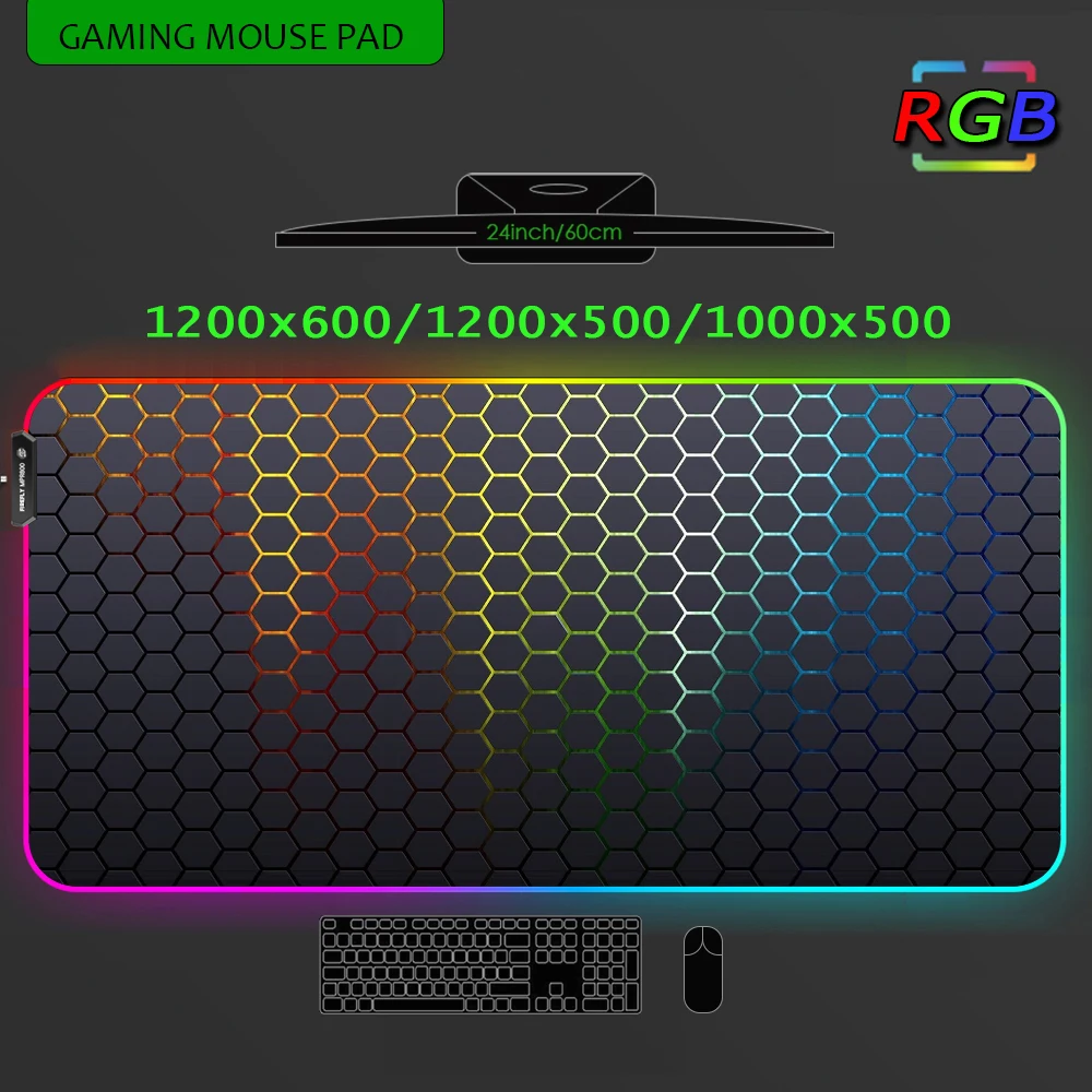 Rgb Mouse Pad Xxl Honeycomb Personalized Slipmat Desk Accessories Mousepad Gamer Play Mat Large Gaming Computer Led Lights 1000