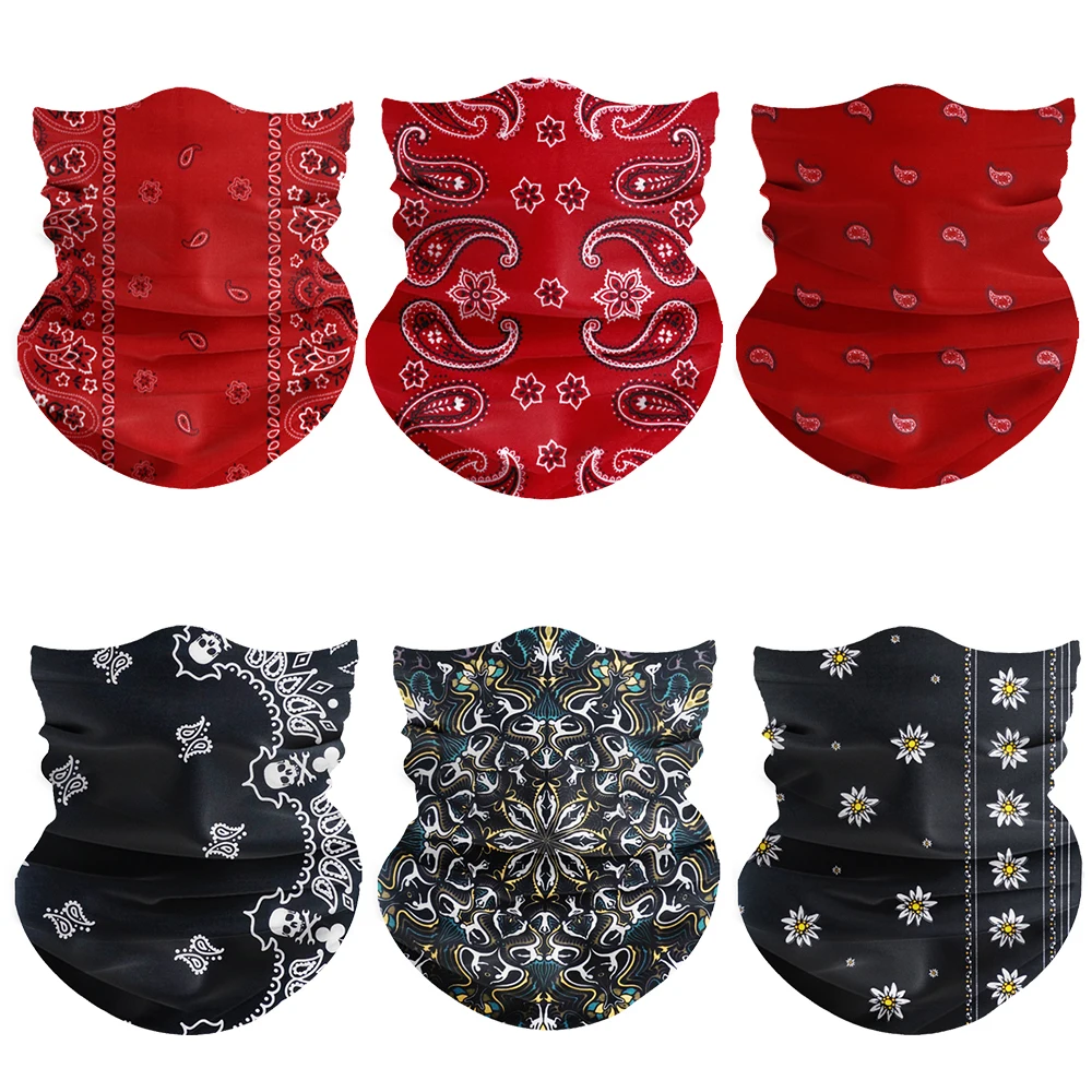 

6-Piece Set of Black Floral-Patterned Headscarves With a Paisley Style Suitable For Hiking And Cycling for Both Men And Women