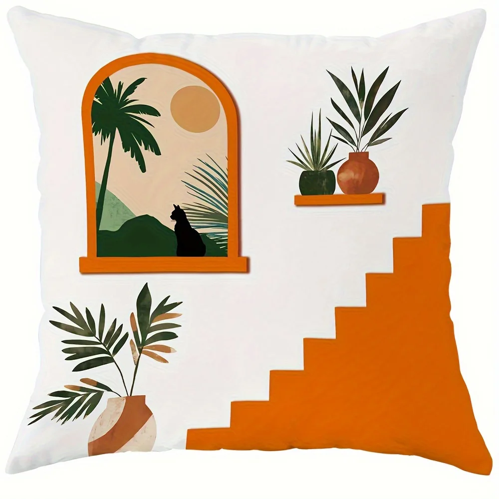Home Decor Bohemian Plants And Arches Pattern Pillow Covers Pattern Cushion Cover Suitable For Sofa Bedroom Car Pillow Cover