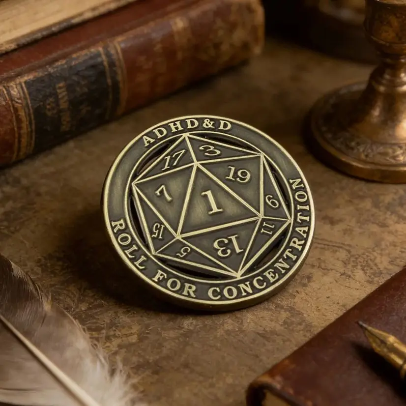 ADHD&D Roll For Concentration Enamel Pin Check Funny D20 Brooch Gamers Roleplayers Hollowed-Out Dice Badge Geeky Gift Lovers