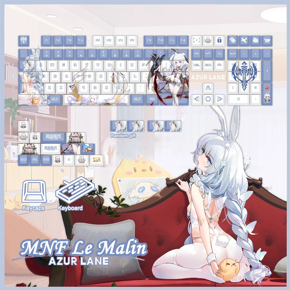 

124 Keys/set Azur Lane Agir Keycap PBT 5 Sides Dye Subbed Keycaps Cartoon Anime Gaming Key Caps For ANSI 61 87 98 104 108 Layout