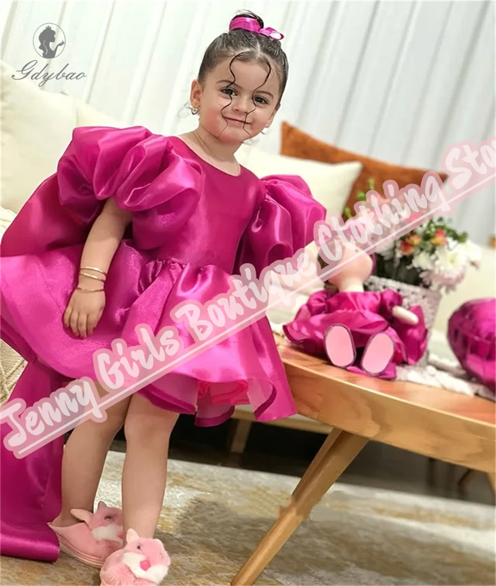 

Bow Short Sleeve Flower Girl Dresses Girls Wedding Party First Communion Birthday Beauty Pageant Customized