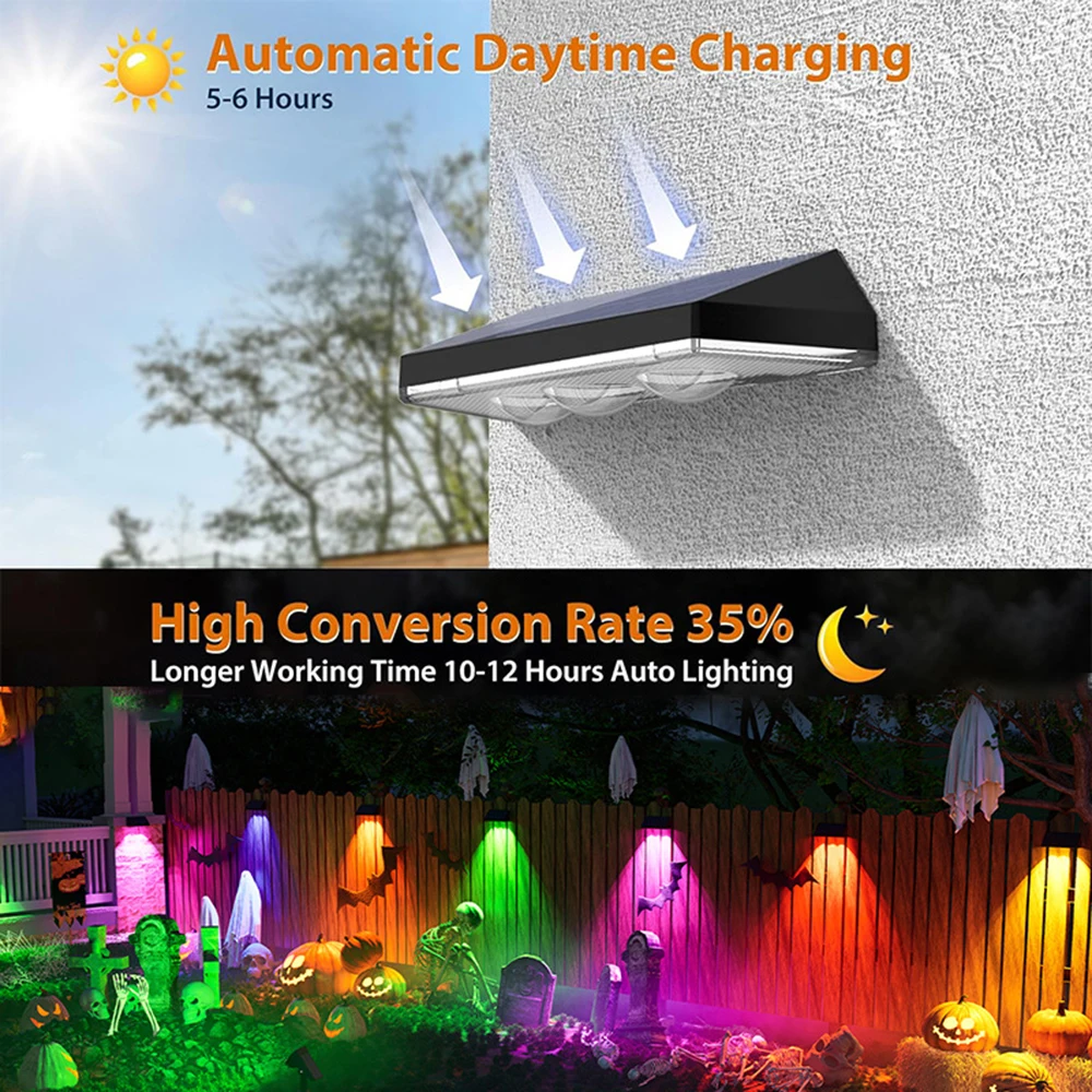

2pcs Solar Outoor Wall Light Color Changing Deck Light Wall Wash Lamp Waterpoof Fence Light Garden Yard Pathway Stairs Light