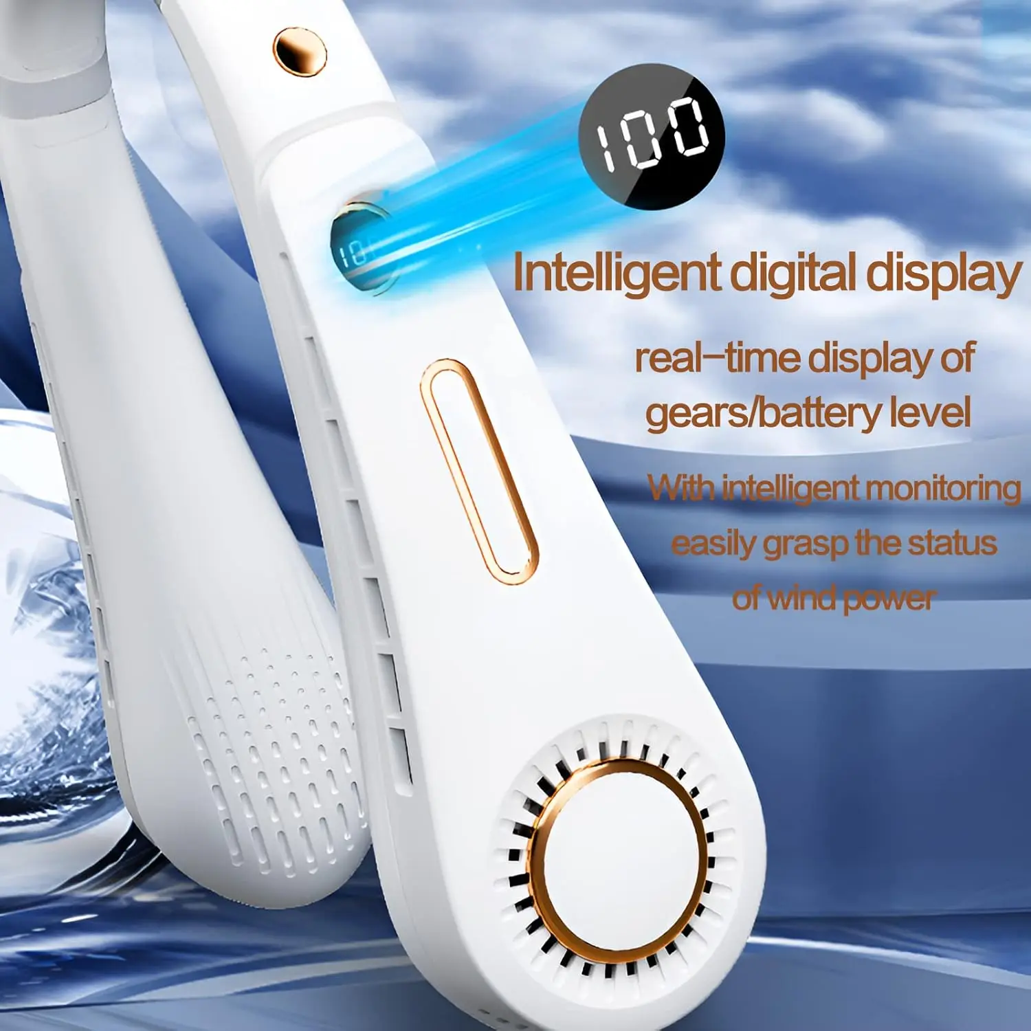 【جديد 2023】مروحة رقبة جديدة محمولة بجميع الزوايا، مروحة خالية من الشفرة بدون استخدام اليدين، يمكن ارتداؤها مع تصميم سماعة الرأس، رقبة معلقة قابلة للدوران