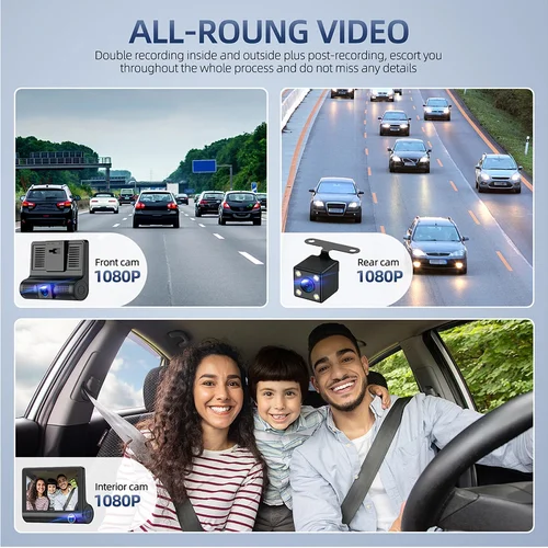 Imagen 2 del producto 3 cámaras DVR para coche 1080P 4,0 pulgadas cámara de salpicadero para coches grabadora de vídeo registrador automático Dvrs caja negra cámara de visión trasera para vehículo
