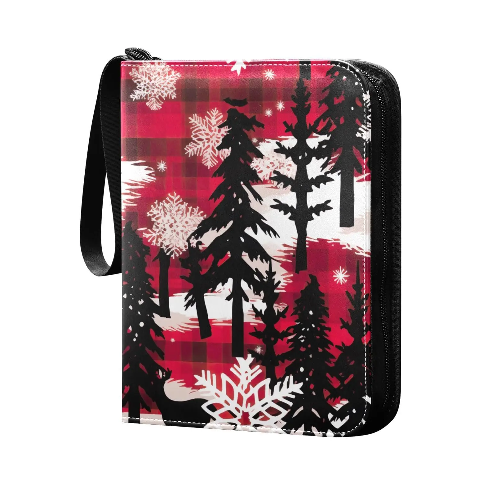 Christmas Tree Elks Red 4 Pocket Card Binder, 400 Double Sided Pocket Album for Sport Game Cards, Unique Card Collection Storage