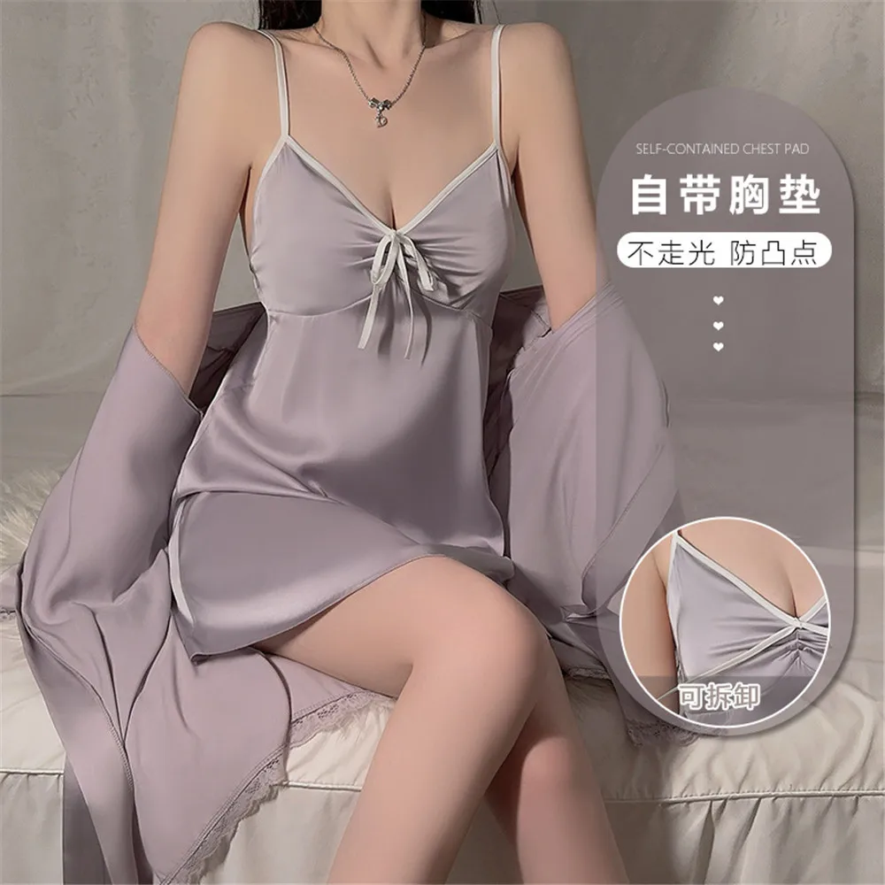 

Сексуальное женское белье, комплект халатов, атласный халат, костюм, женское однотонное кимоно, ночная рубашка с открытой спиной, домашняя одежда