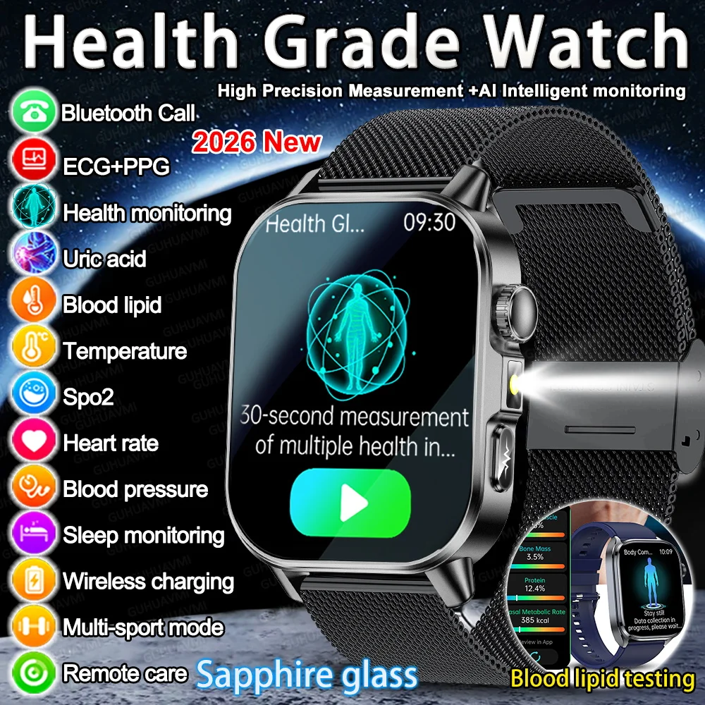 

2025New ECG+PPG AI Health Diagnose Smart Watch Men Women Clock Blood Lipid BP Uric Acid Heart rate Tracker HD Call Smart Watch