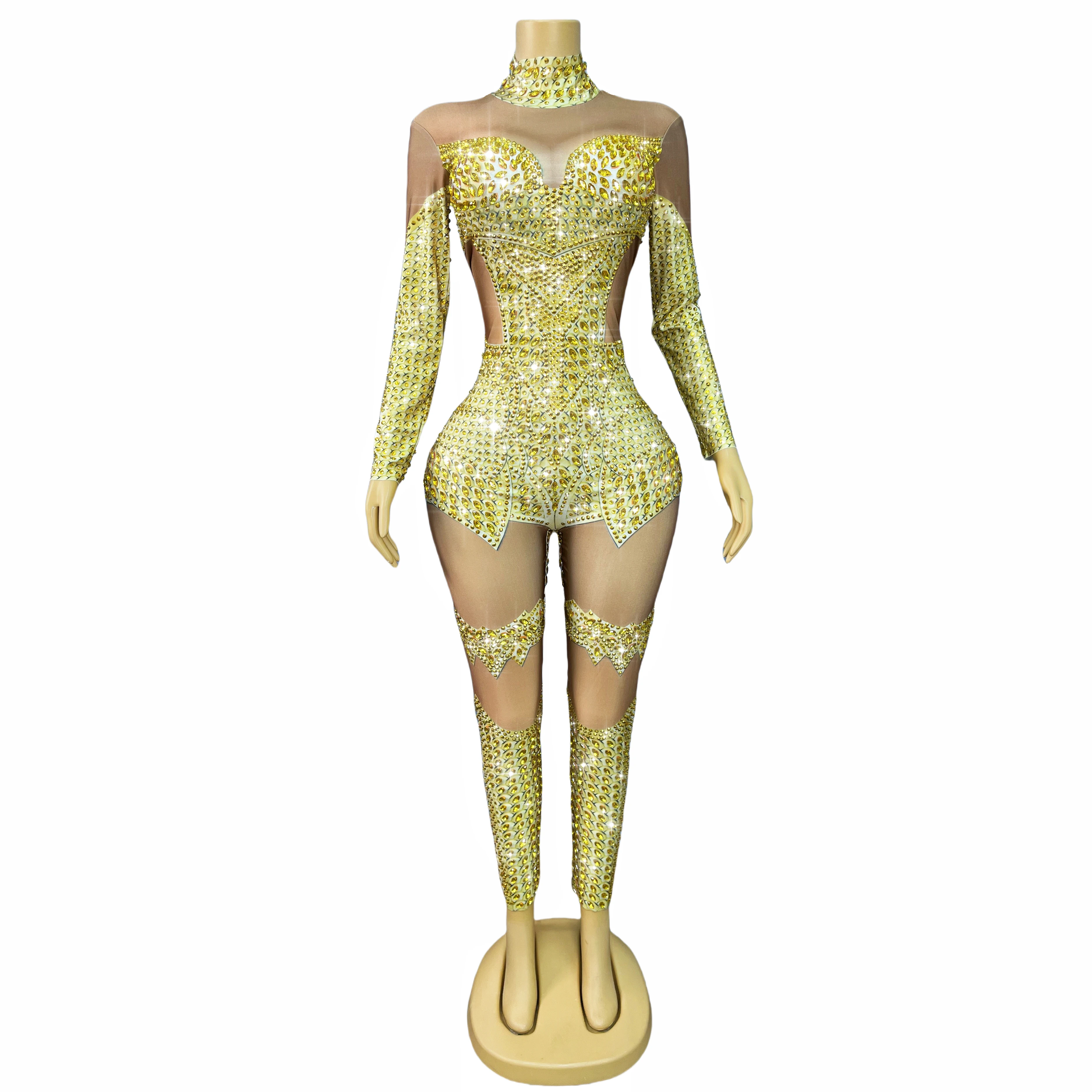 

Модный наряд для выступления на сцене, боди с блестящими стразами и длинными рукавами, женский костюм для вечеринки, празднования шоу, клубный костюм Shengdoushi