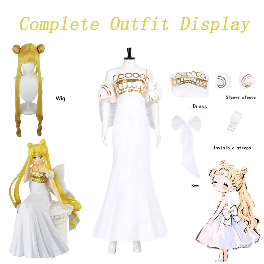 Disfraz de Princesa Sirena Blanca de Anime, Vestido Largo con Peluca y Decoración Dorada, Traje de Noche para Fiesta de Halloween
