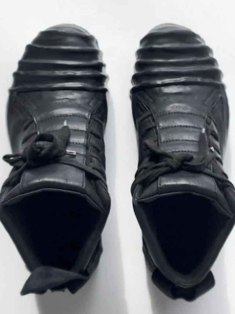Retro Genuine Leather Round Toe Male Comfortable Mid Heel Casual Shoes Solid Color Horsehide Lace-Up Height Increase Footwear