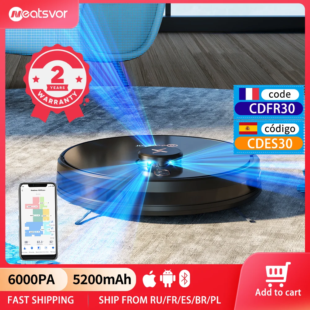 NEATSVOR X600pro 6000pa LDS Navigation Robot Vacuum Cleaner APP Virtual Wall,Breakpoint Cleaning,Draw Cleaning Area,Mopping Wash