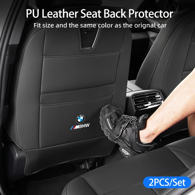 2PCS Car Seat Back Protector PU Leather Anti-Kick Mats Anti Dirty Pad With Storage For BMW 5 Series G60 i5 2024 Auto Accessories