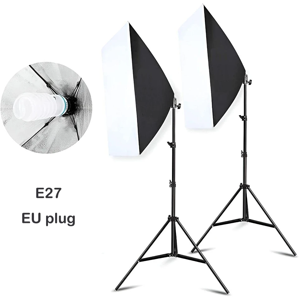 Photography Soft Box Continuous Light System Softbox Studio Photo Lighting Kit With E27 Socket For Portrait Streaming Shooting