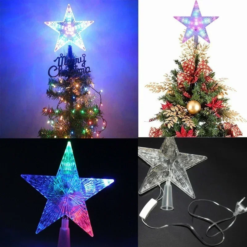 Christmas Style Color Changing Xmas Christmas Tree Topper Star Shiny Rotating Light Party LED Lamp Decoration Accessories