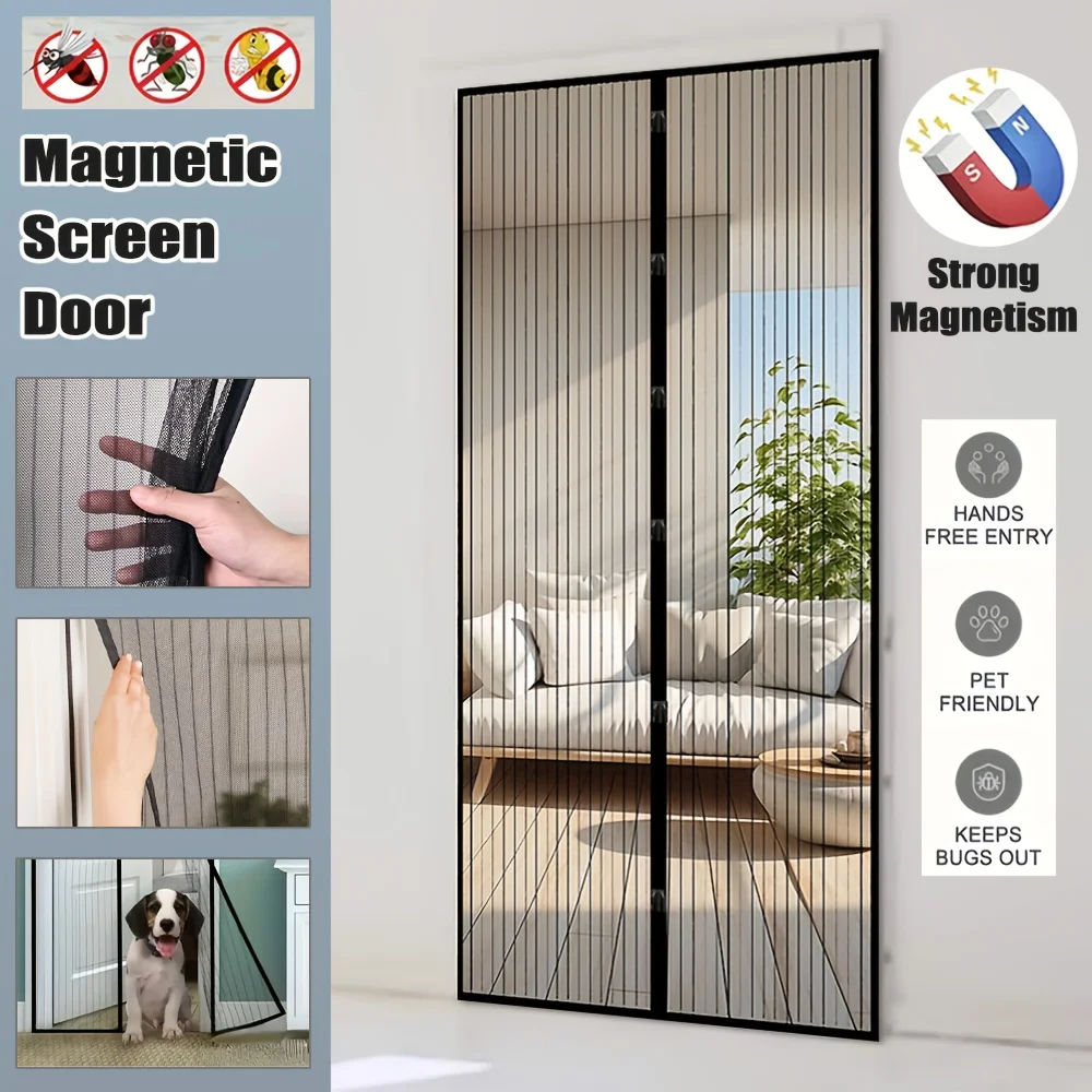 Magnetic Enclosed Screen Door Curtain, Tool-Free Install Anti-Mosquito Partition Curtain for Living Room Bedroom