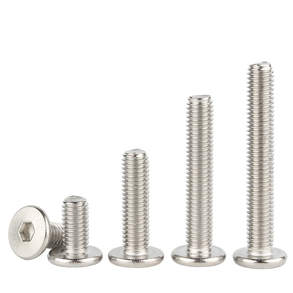 10pcs M1.6 M2 M2.5 M3 M4 M5 M6 M8 304 Stainless Steel Hex Hexagon Socket Ultra Thin Flat Wafer Allen Head Bolt Screw