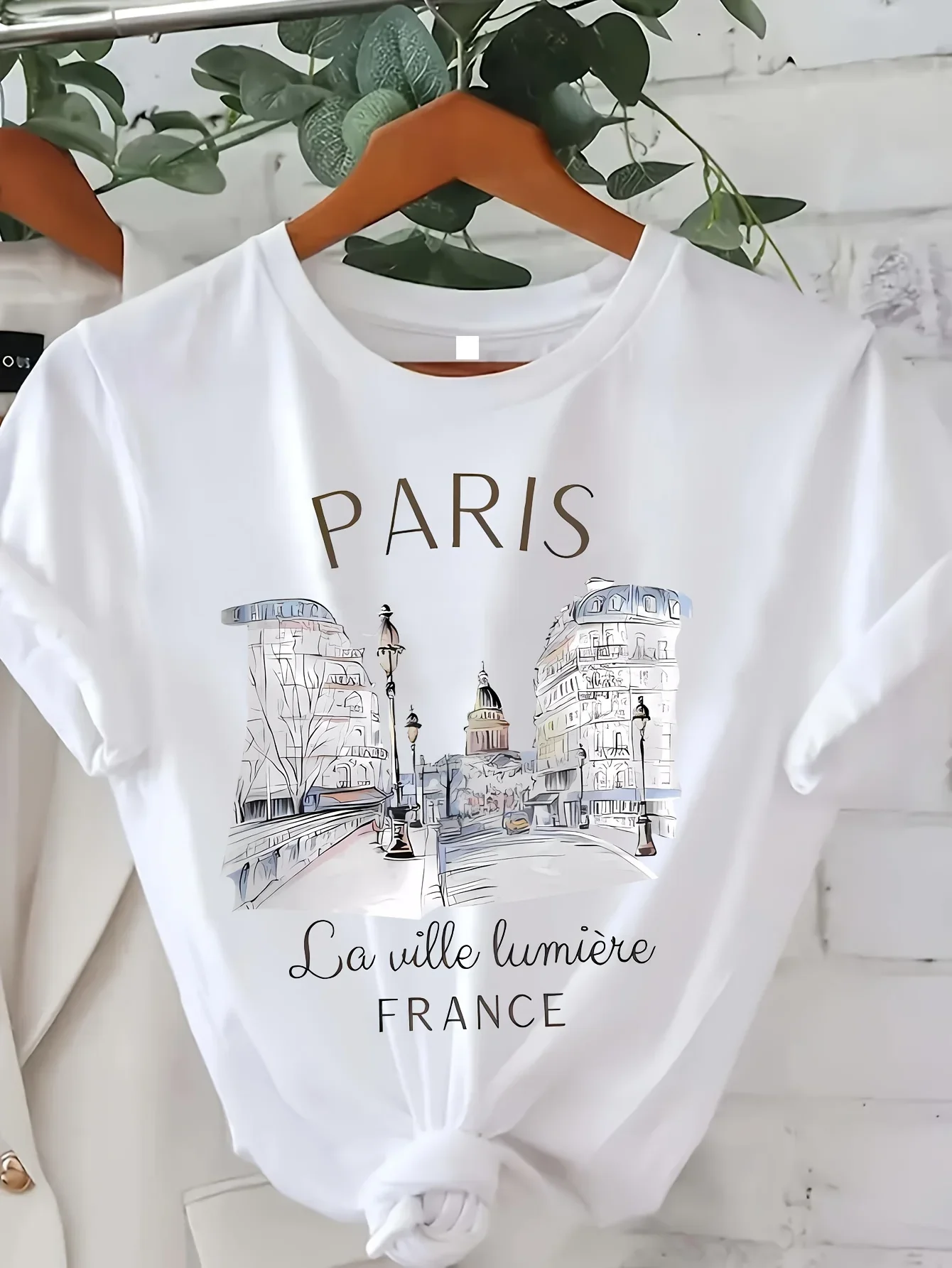 Camiseta Gráfica de Moda con Estampado de París para Mujer, Camiseta de Manga Corta con Cuello Redondo, Top Casual para Primavera y Verano, Ropa de Mujer